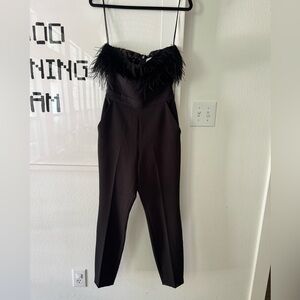 Saylor ostrich feather trim jumpsuit